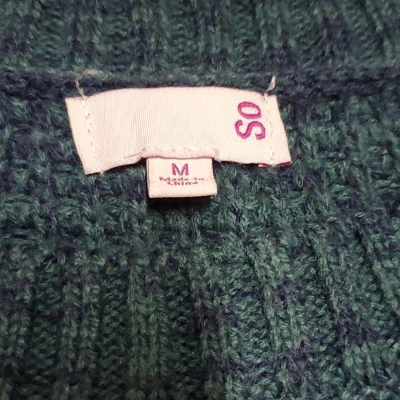 SO Womens Blue Green tight knit longsleeve crewneck sweater size Medium - Picture 4 of 7